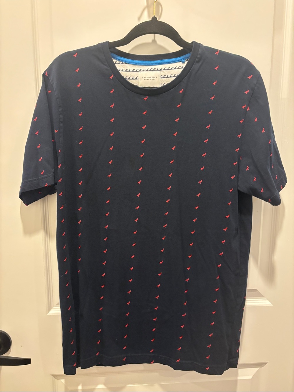Men's Navy Short Sleeve Tee with Red Micro Motif